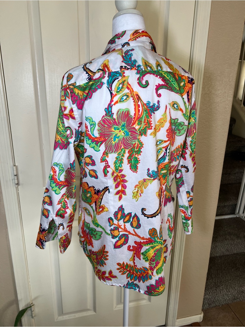 Lauren Ralph Lauren Paisley Button Front Shirt Women’s 3/4 Sleeve - Picture 8 of 8